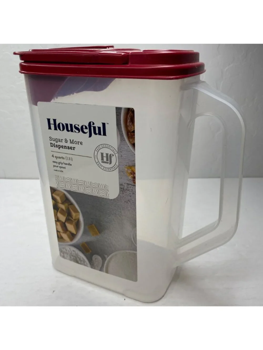 Houseful Kitchen Sugar 4 Qt  Lil Handy Container 1 Qt W/ Scoop Red Lids